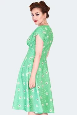 Voodoo Vixen Daisy Polka Dot Flare Dress -Burleska shop daisy polka dot dra 9518 05.1484 300x