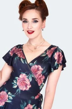 Voodoo Vixen Dark Floral Flutter Sleeve Wrap Dress 11 Voodoo Vixen Dark Floral Flutter Sleeve Wrap Dress -Burleska shop dark floral flutter sleeve wrap dress dra 9528 04.1361 300x