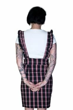 Dr Faust Dark Tartan Checked Pinafore Dress And T-Shirt Set - Romina -Burleska shop dark tartan checked pinafore dress and t shirt set romina dr faust 2 300x
