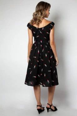 Voodoo Vixen Delia Lipstick Emboidery Flared Dress -Burleska shop delia lipstick emboidery flared dress voodoo vixen 2 300x