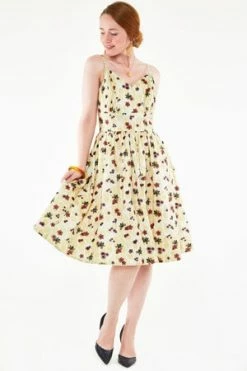 Voodoo Vixen Julisa Honey Bee Print Flare Dress -Burleska shop dra 9321 bi 02 300x