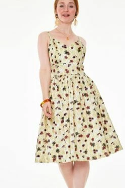 Voodoo Vixen Julisa Honey Bee Print Flare Dress -Burleska shop dra 9321 bi 03 300x
