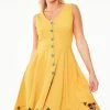 Voodoo Vixen Mallory Honey Bee Embroidered Button-up Sleeve Dress