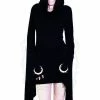 Dr Faust Dripping Crescent Moons Hooded Black Mini Dress - Meadow