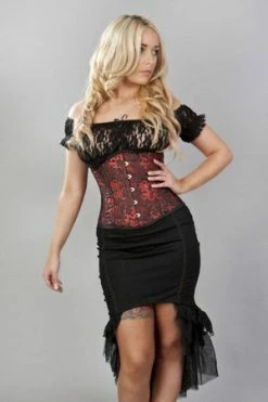 Burleska Elegance Double Steel Boned Underbust Corset In Black Satin & Red Dragon