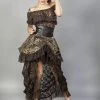 Burleska Elvira Long Gothic Victorian Skirt In Brown Gold Scroll And Coffee Matte