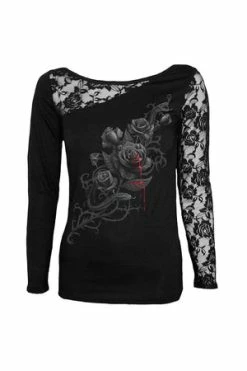 Spiral Fatal Attraction - Lace One Shoulder Top Black