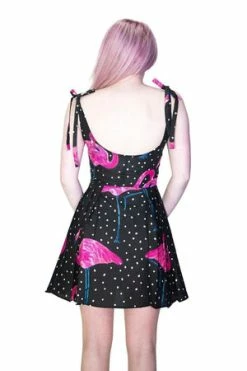 Dr Faust Flamingos White Polka Black Mini Dress - Flo 6 Dr Faust Flamingos White Polka Black Mini Dress - Flo -Burleska shop flamingos white polka black mini dress flo dr faust 2 300x