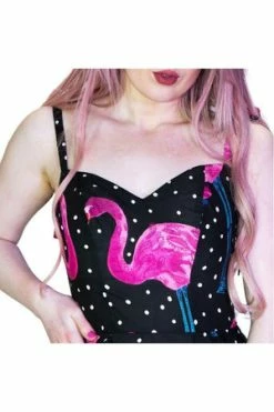 Dr Faust Flamingos White Polka Black Mini Dress - Flo 7 Dr Faust Flamingos White Polka Black Mini Dress - Flo -Burleska shop flamingos white polka black mini dress flo dr faust 3 300x