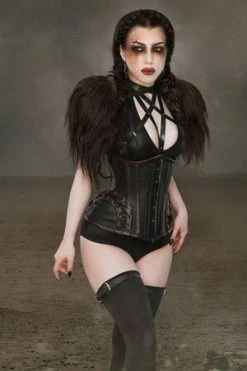 Burleska Forcas Underbust Steampunk Corset In Black & Brown Matte Vinyl