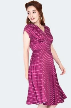 Voodoo Vixen Retro Polka Dot Dress -Burleska shop fucia polka dot dress dra 9536 02.1377 300x