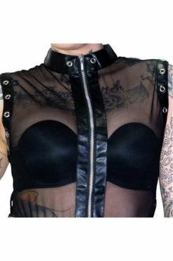 Dr Faust Full Zip Eyelet Trim Black Belt Sheer Mini Dress - Yara -Burleska shop full zip eyelet trim black belt sheer mini dress yara dr faust 3 300x