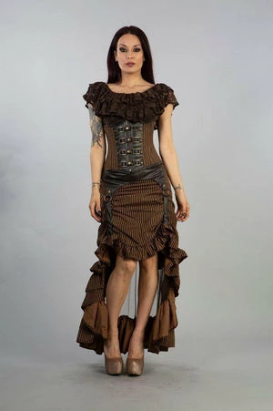 Burleska Gemini Underbust Steampunk Corset In Brown Camel Stripes Cotton 2 Burleska Gemini Underbust Steampunk Corset In Brown Camel Stripes Cotton