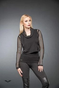 Queen Of Darkness Goth Top With Loose Neck And Net-Sleeves -Burleska shop goth top with loose neck and net sleeves queen of darkness 3 300x
