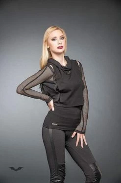 Queen Of Darkness Goth Top With Loose Neck And Net-Sleeves