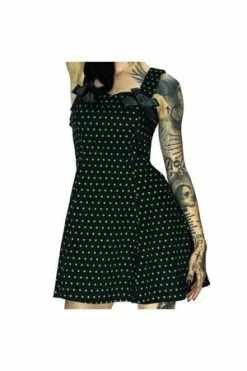 Dr Faust Green Polka Dots Black Mini Dress - Ava -Burleska shop green polka dots black mini dress ava dr faust 2 300x
