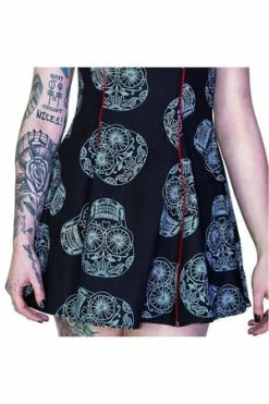 Dr Faust Grey Sugar Skulls Black Mini Dress - Calavera -Burleska shop grey sugar skulls black mini dress calavera dr faust 3 300x