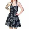 Dr Faust Grey Sugar Skulls Halterneck Black Mini Dress - Medea 1 Dr Faust Grey Sugar Skulls Halterneck Black Mini Dress - Medea -Burleska shop grey sugar skulls halterneck black mini dress medea dr faust 300x