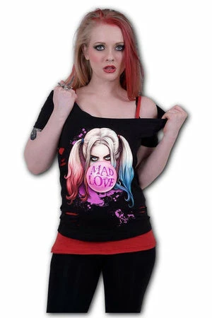 Spiral Harley Quinn - Mad Love - 2In1 Red Ripped Top Black 4 Spiral Harley Quinn - Mad Love - 2In1 Red Ripped Top Black - Image 2