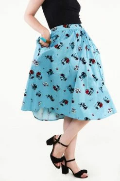 Voodoo Vixen Harper Kitty Print Flare Skirt -Burleska shop harper kitty print flare skirt voodoo vixen 3 300x