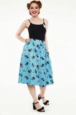 Voodoo Vixen Harper Kitty Print Flare Skirt -Burleska shop harper kitty print flare skirt voodoo vixen 4 300x