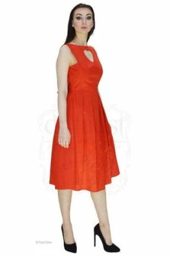 Dr Faust Heart Raw Silk Red Midi Dress - Lyla -Burleska shop heart raw silk red midi dress lyla dr faust 11 300x