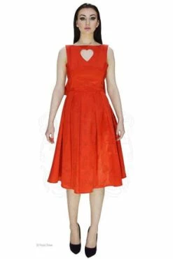 Dr Faust Heart Raw Silk Red Midi Dress - Lyla -Burleska shop heart raw silk red midi dress lyla dr faust 3 300x