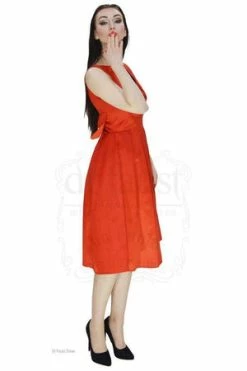 Dr Faust Heart Raw Silk Red Midi Dress - Lyla -Burleska shop heart raw silk red midi dress lyla dr faust 4 300x
