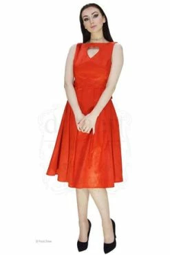 Dr Faust Heart Raw Silk Red Midi Dress - Lyla -Burleska shop heart raw silk red midi dress lyla dr faust 5 300x