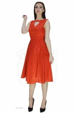 Dr Faust Heart Raw Silk Red Midi Dress - Lyla -Burleska shop heart raw silk red midi dress lyla dr faust 6 300x