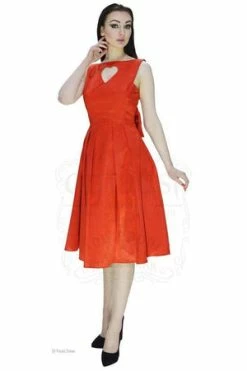 Dr Faust Heart Raw Silk Red Midi Dress - Lyla -Burleska shop heart raw silk red midi dress lyla dr faust 7 300x