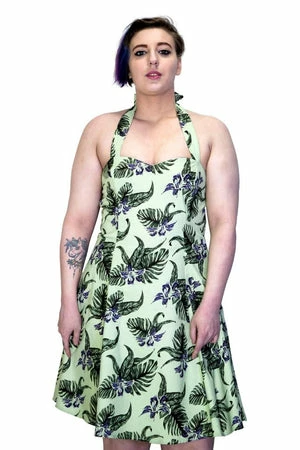 Dr Faust Indigo Flowers Olive Green Rockabilly Midi Dress - Jadis 3 Dr Faust Indigo Flowers Olive Green Rockabilly Midi Dress - Jadis