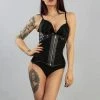 Burleska Inferno Underbust In Black Twill And Black Matt Imitation Leather