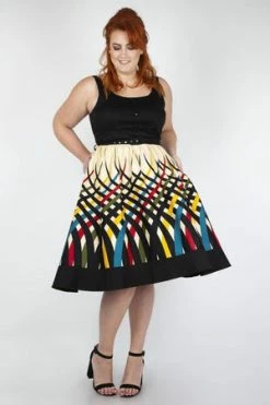 Voodoo Vixen Jean Border Print Flared Dress -Burleska shop jean border print flared dress voodoo vixen 10 300x