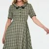 Voodoo Vixen Kaylee Khaki Short Sleeve Plaid Flared Dress 2 Voodoo Vixen Kaylee Khaki Short Sleeve Plaid Flared Dress -Burleska shop kaylee khaki short sleeve plaid flared dress dra 9207 01.923 300x