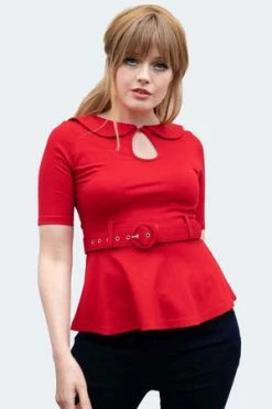 Voodoo Vixen Knitted Belt Top With Peter Pan Collar