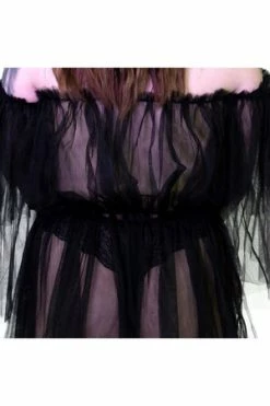 Dr Faust Lace Bardot Black Sheer Mini Dress - Wilhelmina -Burleska shop lace bardot black sheer mini dress wilhelmina dr faust 3 300x