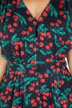 Voodoo Vixen Leona Cherry Print Black Tea Dress -Burleska shop leona cherry print black tea dress voodoo vixen 7 300x