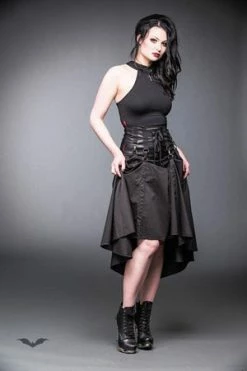 Queen Of Darkness Long Skirt With Lacing And Carabiner -Burleska shop long skirt with lacing and carabiner queen of darkness 3 300x