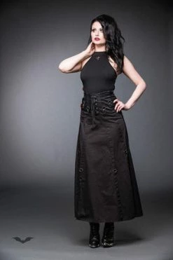 Queen Of Darkness Long Skirt With Lacing And Carabiner -Burleska shop long skirt with lacing and carabiner queen of darkness 4 300x
