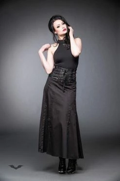 Queen Of Darkness Long Skirt With Lacing And Carabiner -Burleska shop long skirt with lacing and carabiner queen of darkness 5 300x