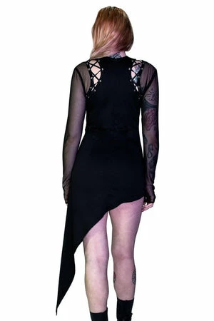 Dr Faust Mesh Sleeve Asymmetrical Hem Bodycon Black Mini Dress - Dana 4 Dr Faust Mesh Sleeve Asymmetrical Hem Bodycon Black Mini Dress - Dana - Image 2