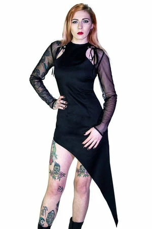 Dr Faust Mesh Sleeve Asymmetrical Hem Bodycon Black Mini Dress - Dana 3 Dr Faust Mesh Sleeve Asymmetrical Hem Bodycon Black Mini Dress - Dana