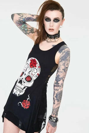 Jawbreaker Mexican Skull And Roses Longline Sleeveless Top With Back Mesh 5 Jawbreaker Mexican Skull And Roses Longline Sleeveless Top With Back Mesh - Image 3