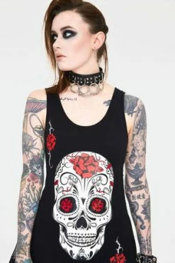 Jawbreaker Mexican Skull And Roses Longline Sleeveless Top With Back Mesh 10 Jawbreaker Mexican Skull And Roses Longline Sleeveless Top With Back Mesh -Burleska shop mexican skull and roses longline sleevles top with back mesh tpa 2520 02.1146 300x