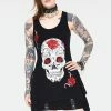 Jawbreaker Mexican Skull And Roses Longline Sleeveless Top With Back Mesh -Burleska shop mexican skull and roses longline sleevles top with back mesh tpa 2520 03.1146 300x