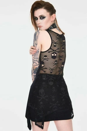 Jawbreaker Mexican Skull And Roses Longline Sleeveless Top With Back Mesh 4 Jawbreaker Mexican Skull And Roses Longline Sleeveless Top With Back Mesh - Image 2