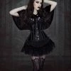 Burleska Morgana Underbust Steel Boned Corset In Black Velvet Flock With Black Lace
