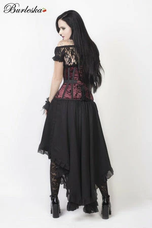 Burleska Morgana Underbust Steel Boned Corset In Burgundy Satin Flock With Black Lace 4 Burleska Morgana Underbust Steel Boned Corset In Burgundy Satin Flock With Black Lace - Image 2
