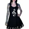 Dr Faust Musical Note Sol Key Little Black Mini Dress - Heidi